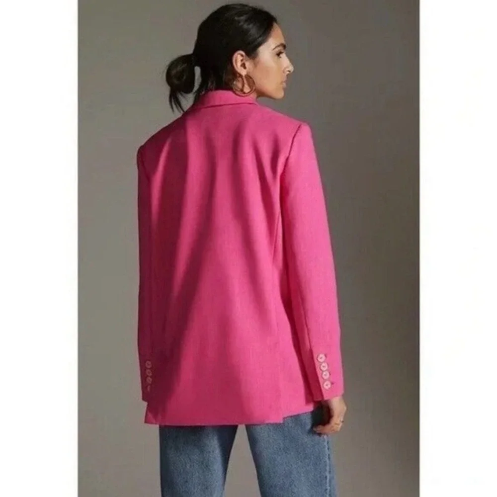 Maeve Anthropologie Blazer Womens 0 Hot Pink Double Breasted Jacket Career Bold - Picture 10 of 16